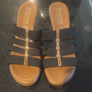 Italian Shoemakers Black and Brown Sandals Slip-On Style